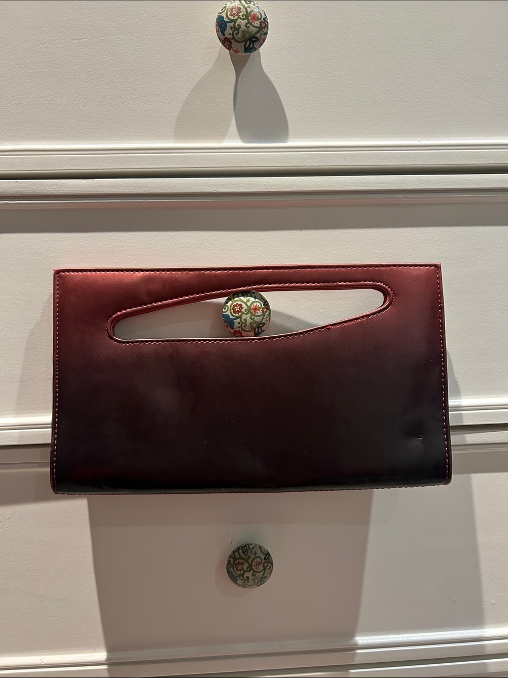 Cato Burgundy Leather Cutout Handle Wristlet Clutch